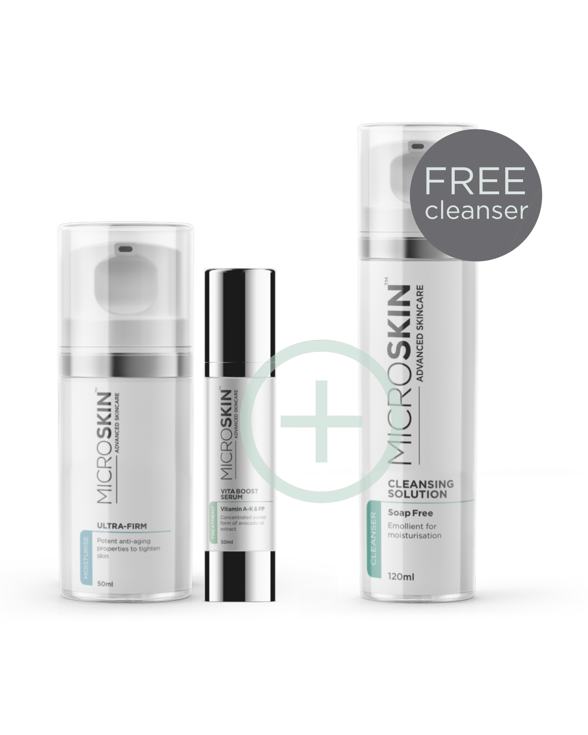 Microskin Ultra-Firm & Vita Boost Serum Bundle with free Cleansing Solution