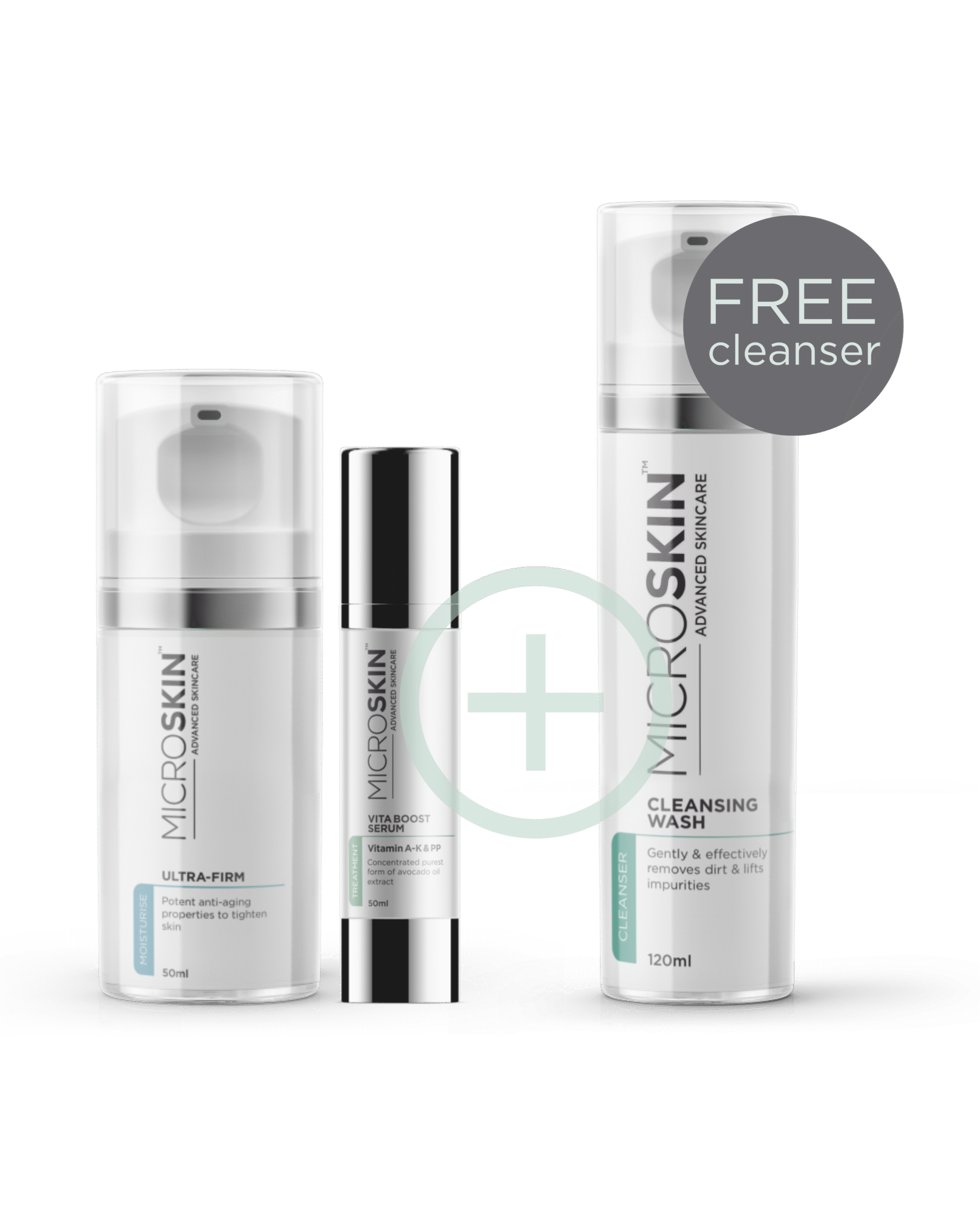 Microskin Ultra-Firm & Vita Boost Serum Bundle with free Cleansing Wash